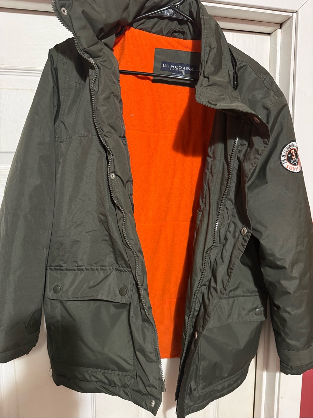 U.S. Polo Assn. Olive Green Field Jacket with Bright Orange Lining
